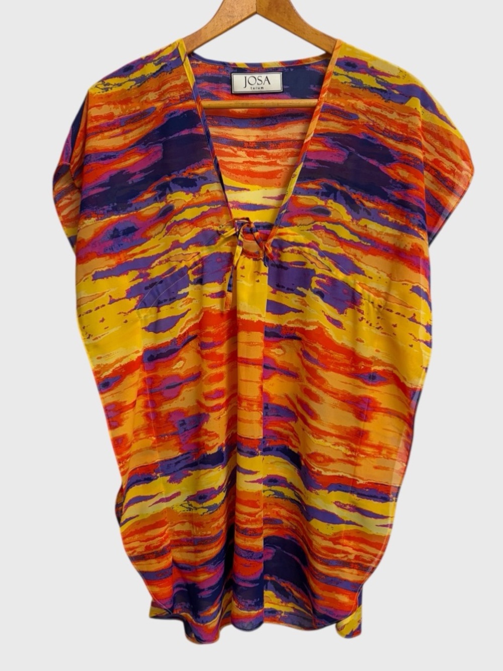 Josa Tulum Kaftan-Style Tunic Top All-Around Drawstring Tie Women's OS Beachy